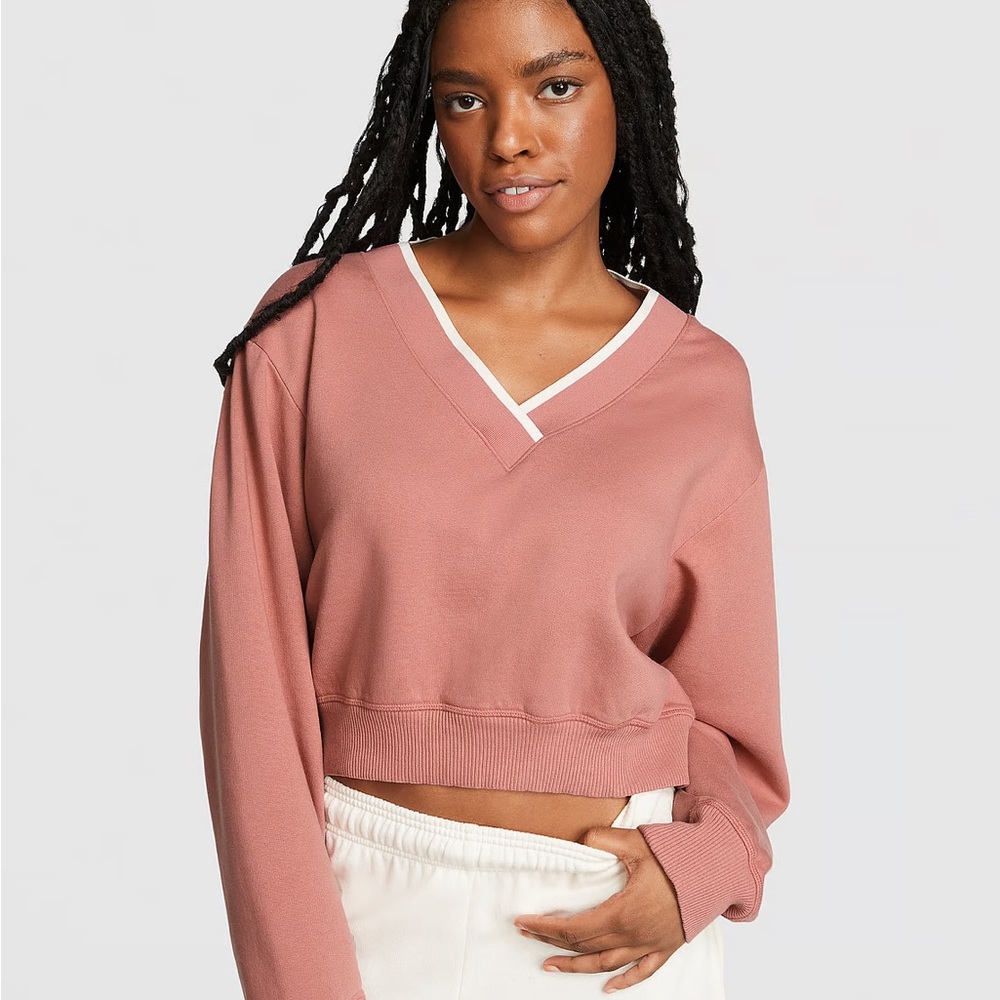 Pink PREMIUM FLEECE V-NECK PULLOVER size XL soft Begonia NWT